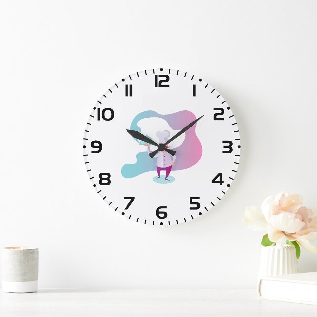 Smiling Chef with Moustache and Serving Tray  Large Clock (Creator Uploaded)