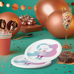 Smiling Chef with Moustache and Serving Tray Paper Plate