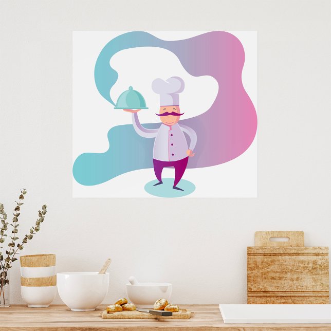 Smiling Chef with Moustache and Serving Tray  Poster (Creator Uploaded)