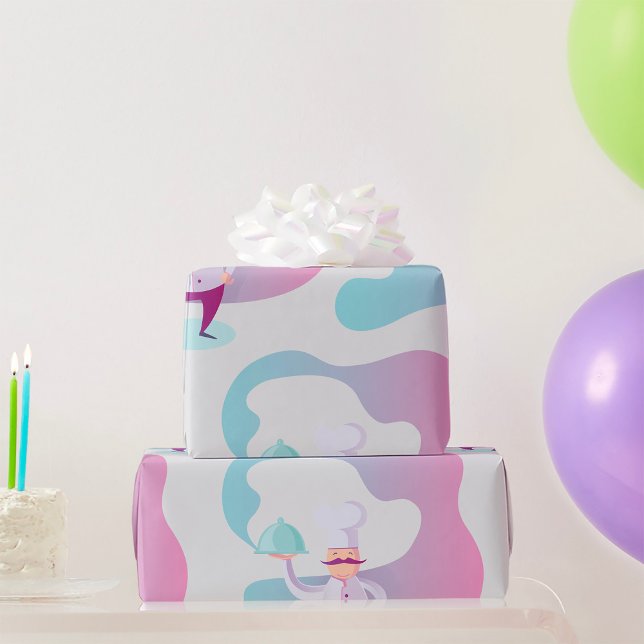 Smiling Chef with Moustache and Serving Tray  Wrapping Paper (Creator Uploaded)