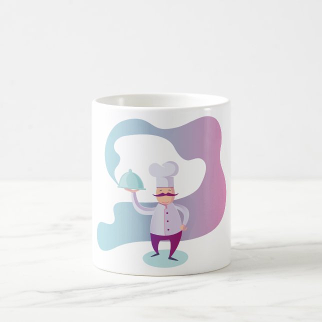 Smiling Chef with Mustache and Serving Tray  Coffee Mug (Center)