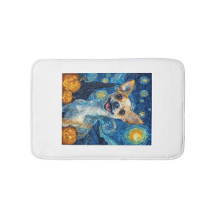 smiling chihuahua dog starry night by Van Gogh fin Bath Mat