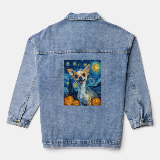 smiling chihuahua dog starry night by Van Gogh fin Denim Jacket