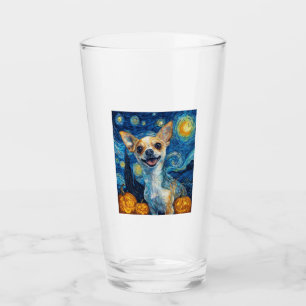 smiling chihuahua dog starry night by Van Gogh fin Glass