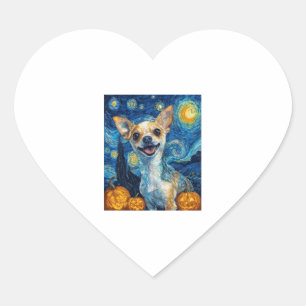 smiling chihuahua dog starry night by Van Gogh fin Heart Sticker