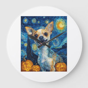 smiling chihuahua dog starry night by Van Gogh fin Large Clock