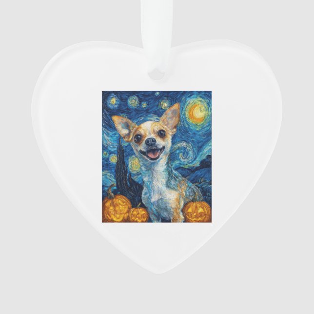 smiling chihuahua dog starry night by Van Gogh fin Ornament (Front)