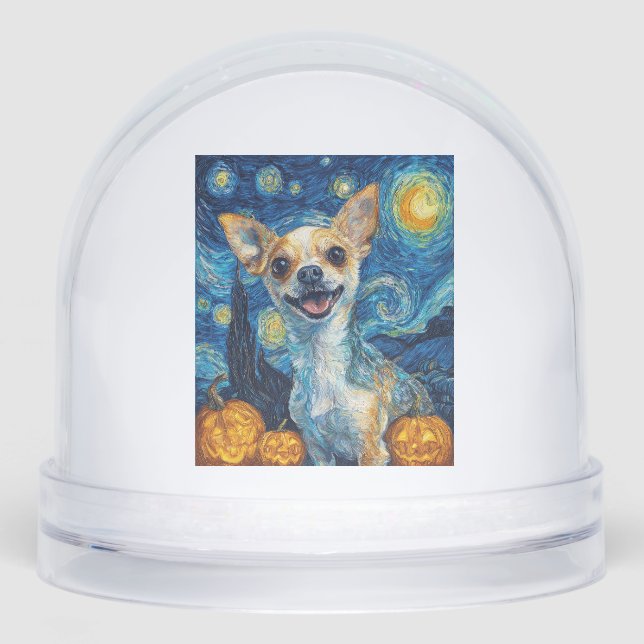 smiling chihuahua dog starry night by Van Gogh fin Snowglobe (Front)