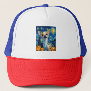 smiling chihuahua dog starry night by Van Gogh fin Trucker Hat