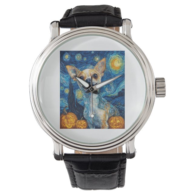 smiling chihuahua dog starry night by Van Gogh fin Watch (Front)