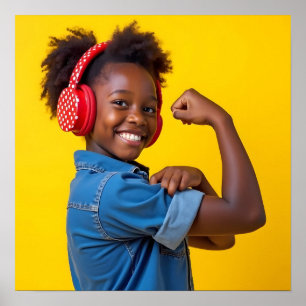 Smiling Child with Red Headphones Autism Neurodive Poster