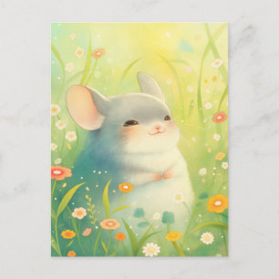 Smiling Chinchilla in Sunny Wildflower Meadow Postcard