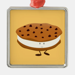 Smiling chocolate chip cookie sandwich metal tree decoration