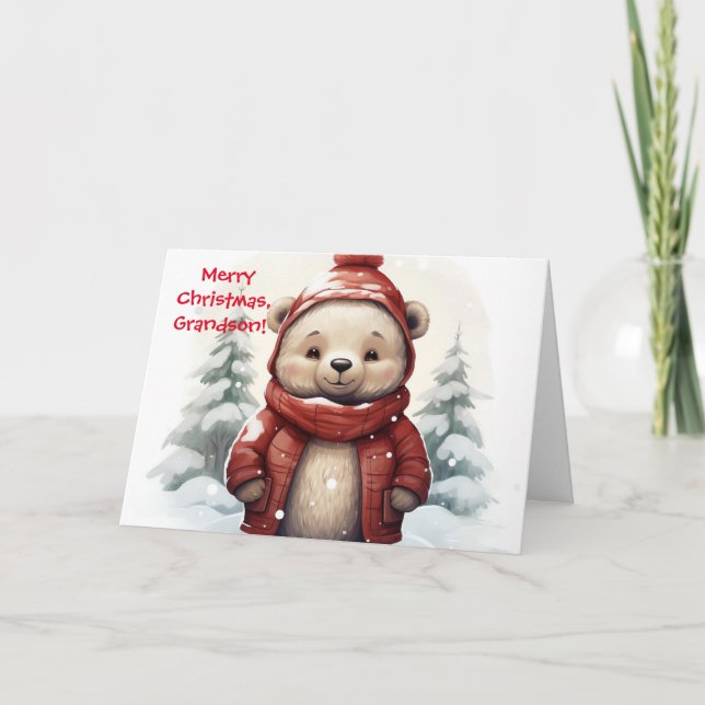 SMILING CHRISTMAS BEAR CARD FOR GRANDSON (Front)