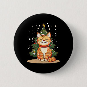 Smiling Christmas Morning Cat For Festive Season 6 Cm Round Badge