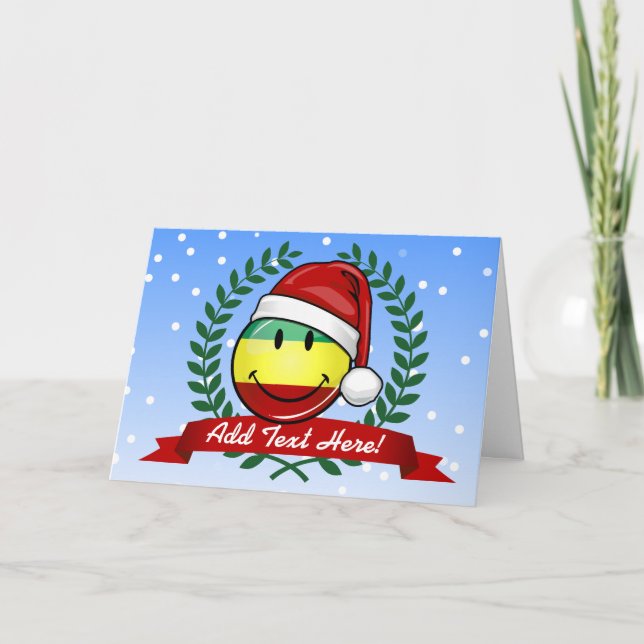 Smiling Christmas Style Rastafarian Flag Holiday Card (Front)