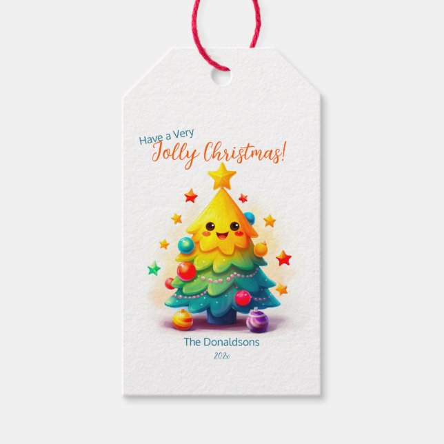Smiling Christmas Tree Gift Tag (Front)
