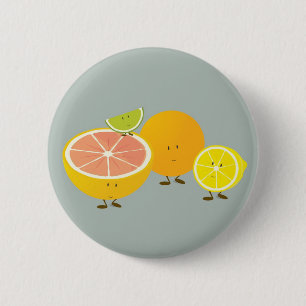 Smiling citrus group illustration 6 cm round badge