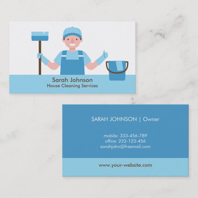Smiling Cleaner Cleaning Service Business Card (Front/Back)