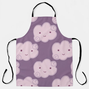 Smiling cloud sky seamless pattern on lilac backgr apron