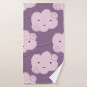 Smiling cloud sky seamless pattern on lilac backgr bath towel