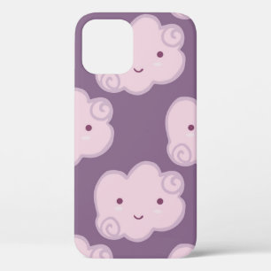 Smiling cloud sky seamless pattern on lilac backgr iPhone 12 case
