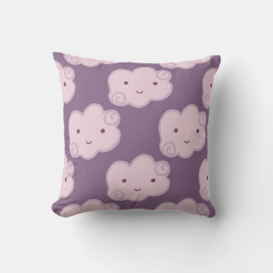 Smiling cloud sky seamless pattern on lilac backgr cushion