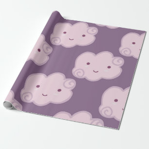 Smiling cloud sky seamless pattern on lilac backgr wrapping paper