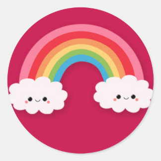 Smiling Clouds and Rainbow Classic Round Sticker