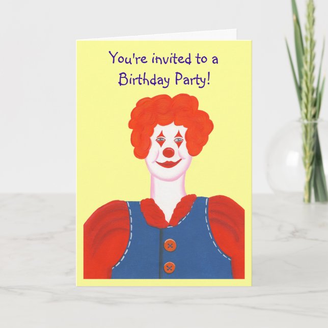 Smiling Clown Red Hair Painting Birthday Party Invitation (Front)