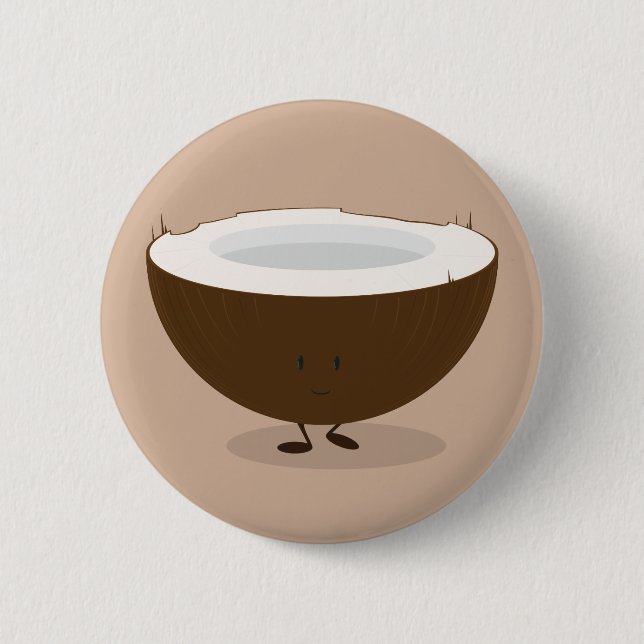 Smiling coconut 6 cm round badge (Front)