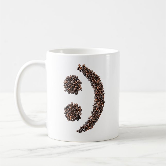 Smiling Coffee Bean Emoji Face Texter Mug (Left)