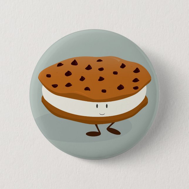 Smiling cookie and ice cream sandwich 6 cm round badge (Front)
