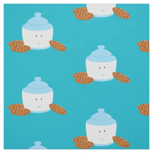 Smiling cookie jar with cookies around it fabric (Swatch)