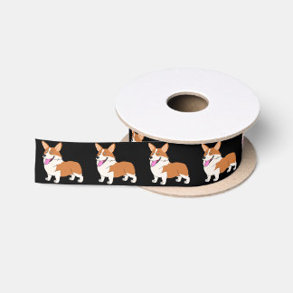 Smiling Corgi Cartoon Satin Ribbon