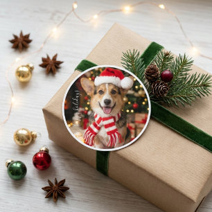 Smiling Corgi Cute Christmas Dog Classic Round Sticker