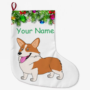 Smiling Corgi Holiday Large Christmas Stocking