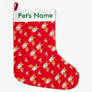 Smiling Corgi Holiday Print Large Christmas Stocking