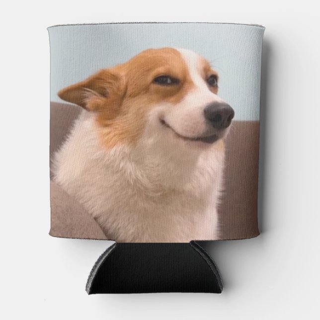 Smiling Corgi Meme Double Sided Black Can Cooler (Front)