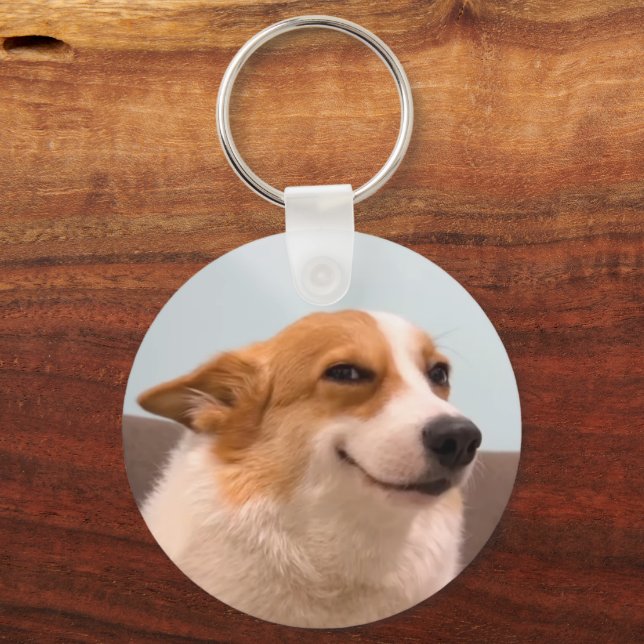 Smiling Corgi Meme Double Sided Keychain (Front)