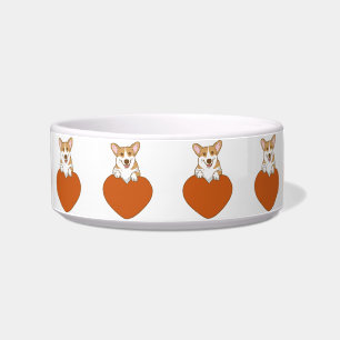 Smiling Corgi With Heart Dog Bowl