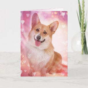 Smiling Corgi with Hearts Valentine Holiday Card