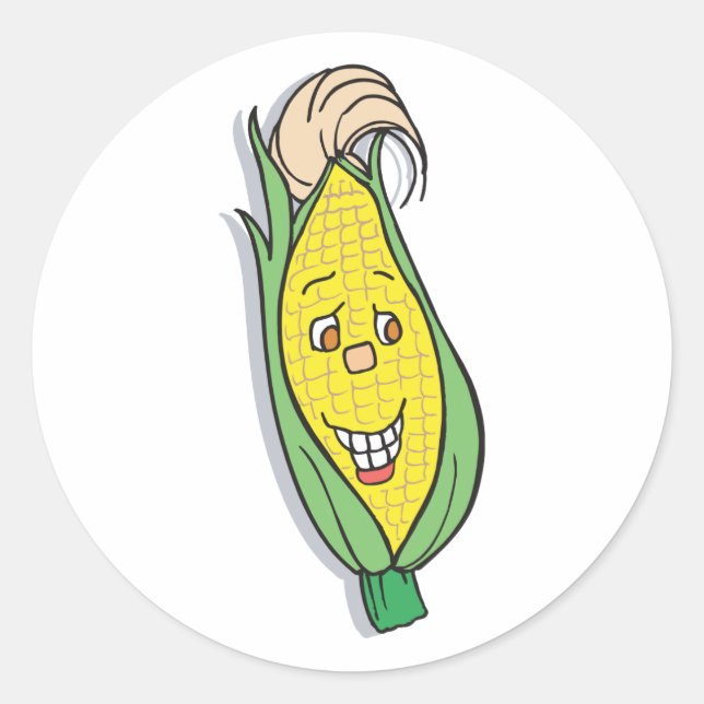 smiling corn character classic round sticker (Front)