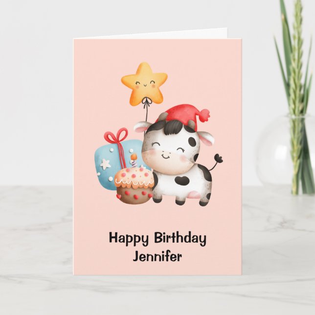 Smiling Cow Cute Adorable Birthday Card (Front)