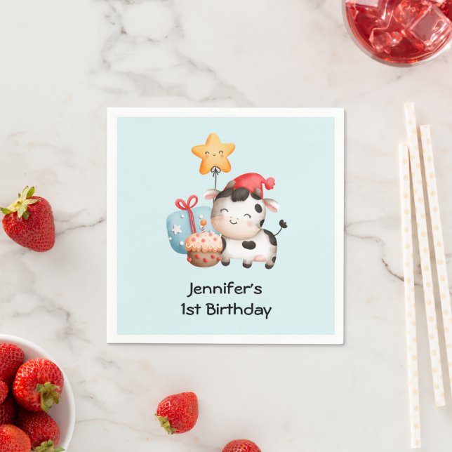 Smiling Cow Cute Adorable Birthday Napkin (Insitu)