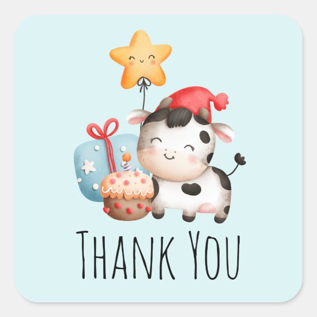 Smiling Cow Cute Adorable Birthday Square Sticker (Front)