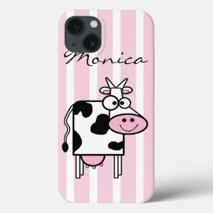 Smiling Cow Girly Animal Print Monogrammed iPhone 13 Case
