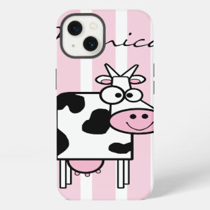 Smiling Cow Girly Animal Print Monogrammed iPhone 13 Case