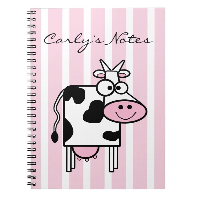 Smiling Cow Girly Animal Print Personalised Notebook (Front)