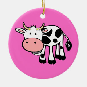 Smiling Cow with Daisies Ceramic Tree Decoration